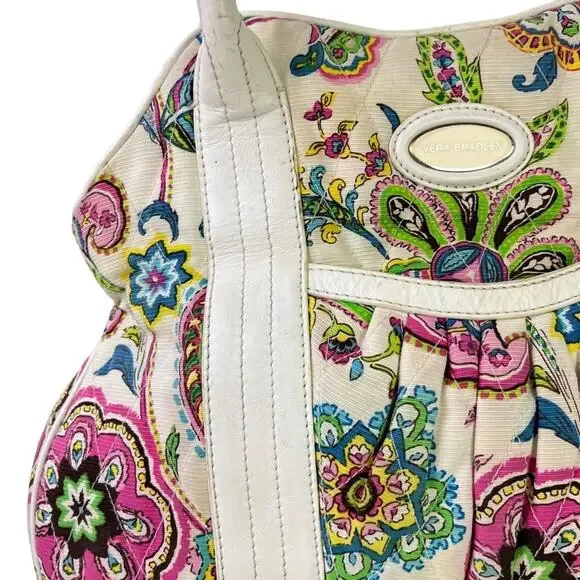 Vera Bradley Palm Beach Gardens Floral Satchel Handbag White Pink Purse Bag - Picture 3 of 16